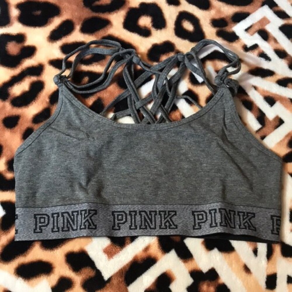 Victoria’s Secret PINK gray strappy sports‎ bra size small NWOT